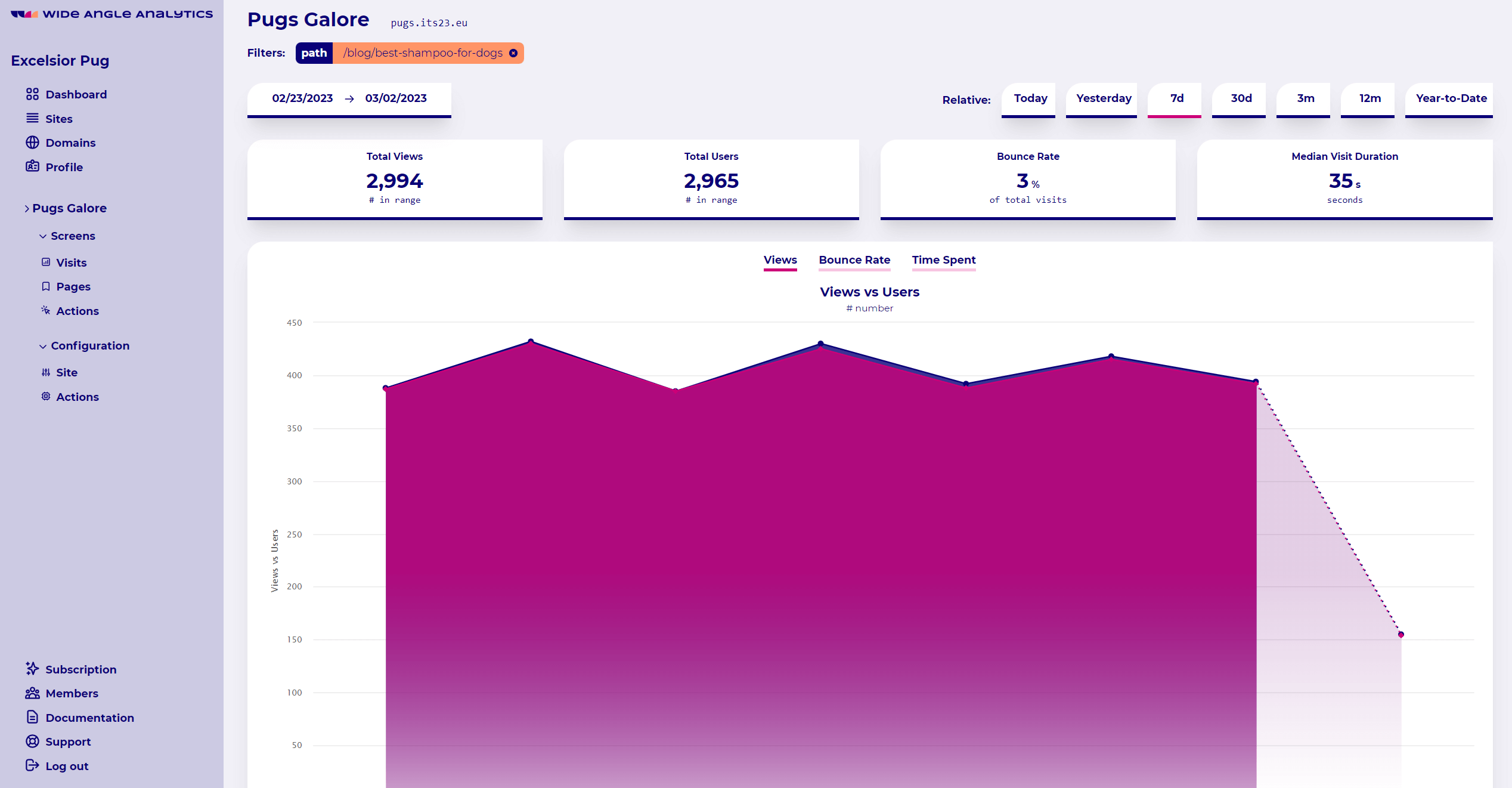 Rich web analytics - a chart showing pageviews and traffic summary