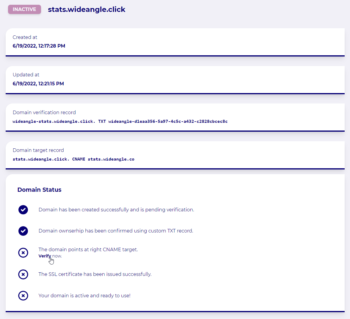 Verify domain target