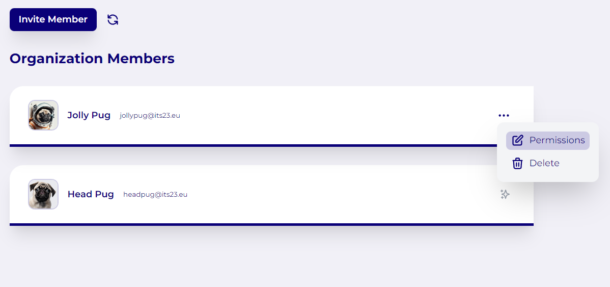 List of members and demonstration where to locate Permission settings.