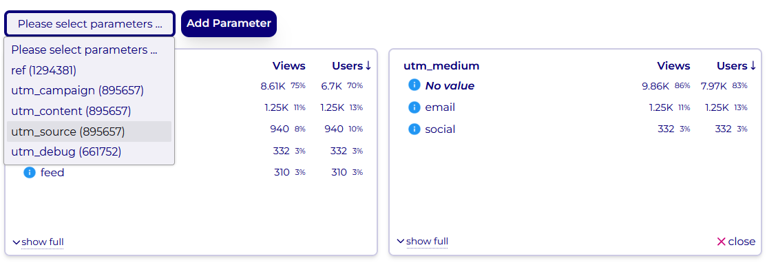 Rich web analytics - Filter reports using tracking parameters