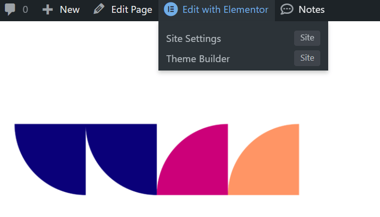 Screenshot of WordPress site admin toolbar - Web Analytics for Elementor the WordPress plugin